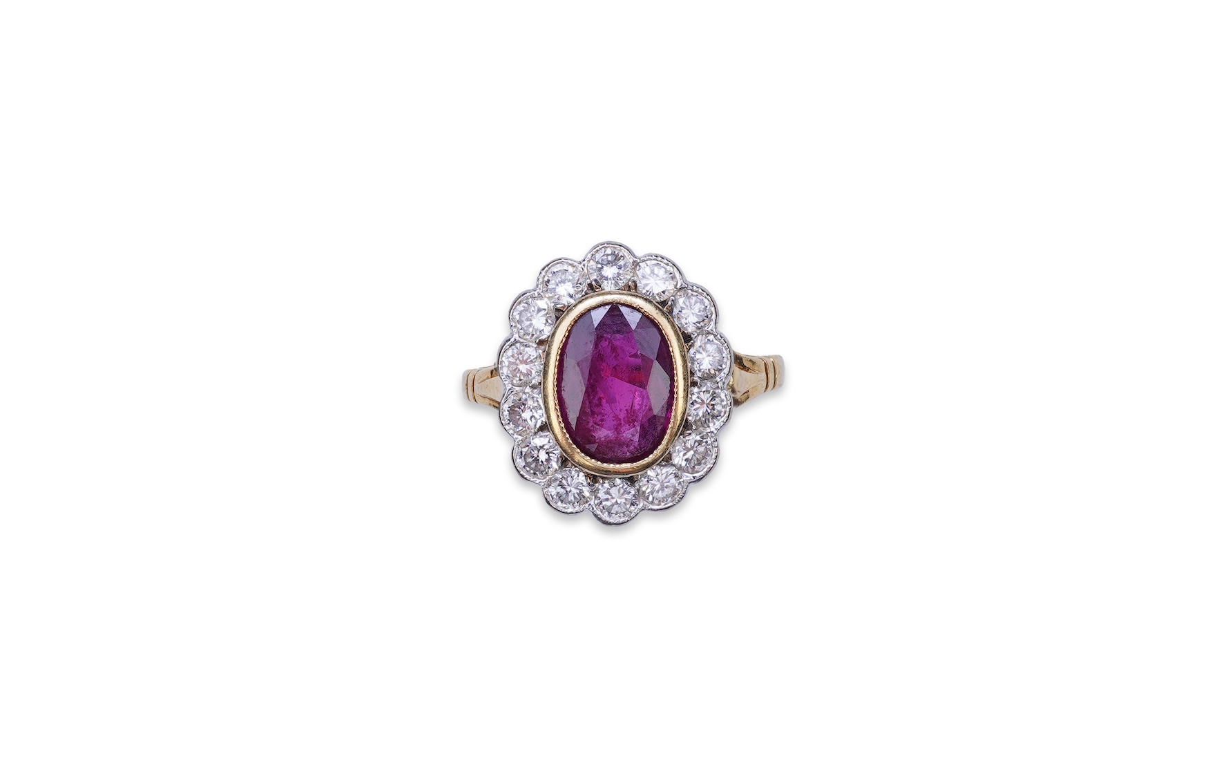 A ruby and diamond cluster ring